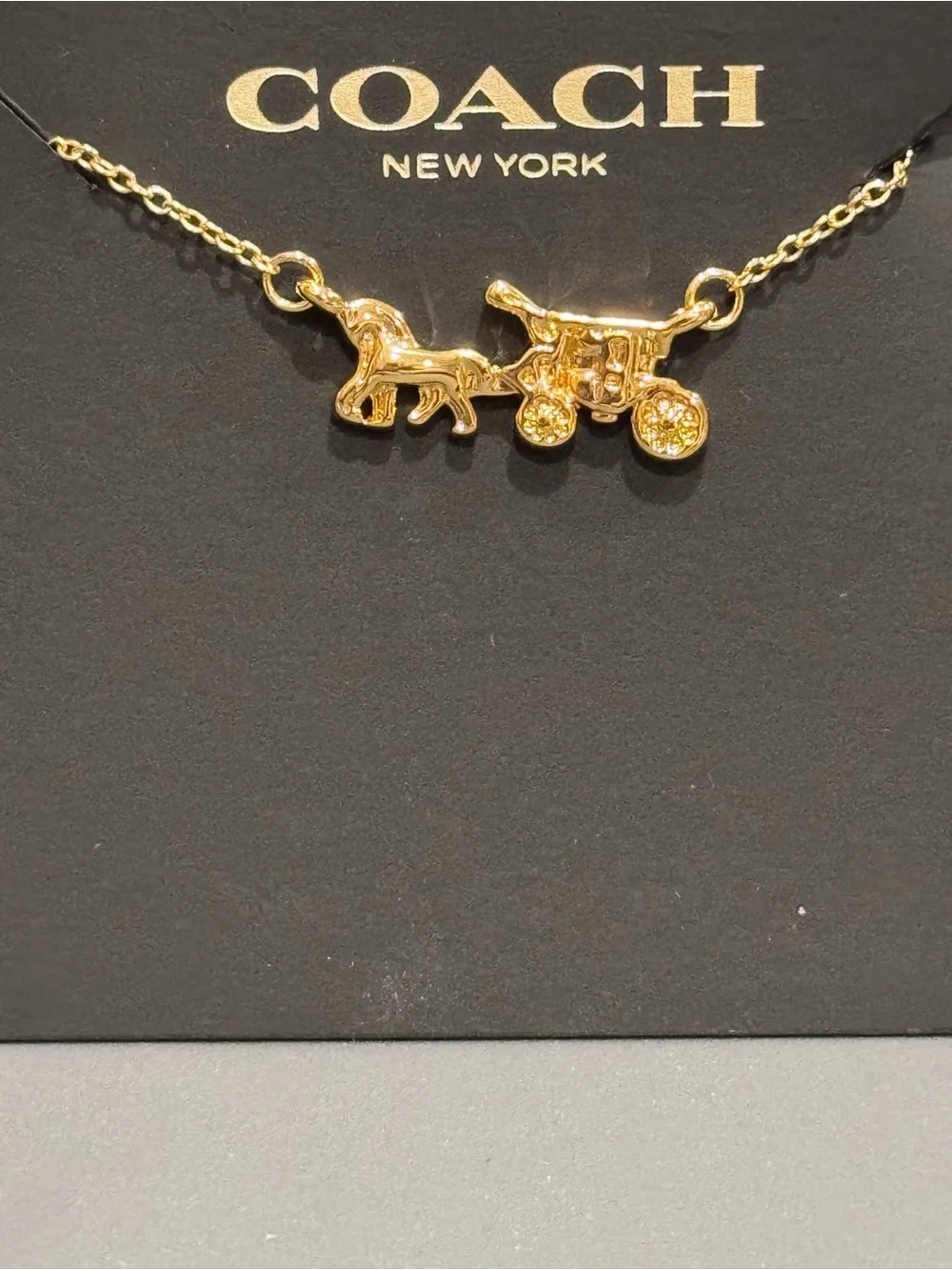 NWT Coach Gold Horse & Carriage Pendant Chain Necklace